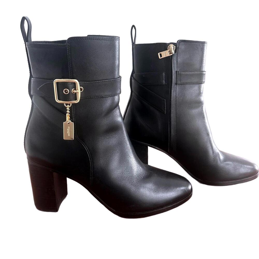 Coach Women's Olivia Black Leather Bootie Ankle Heel Boots - 7.5